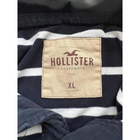 Hollister Y2K Mens Navy Blue White Striped Classic Short Sleeve Polo Shirt XL - Picture 4 of 8
